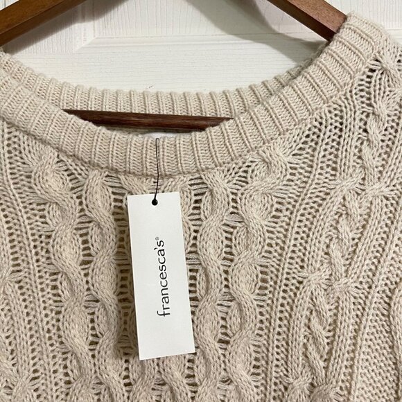 Francesca's Jun & Ivy Womens NWT Cream Cable Knit Lace Up Back Sweater Large - Picture 4 of 8
